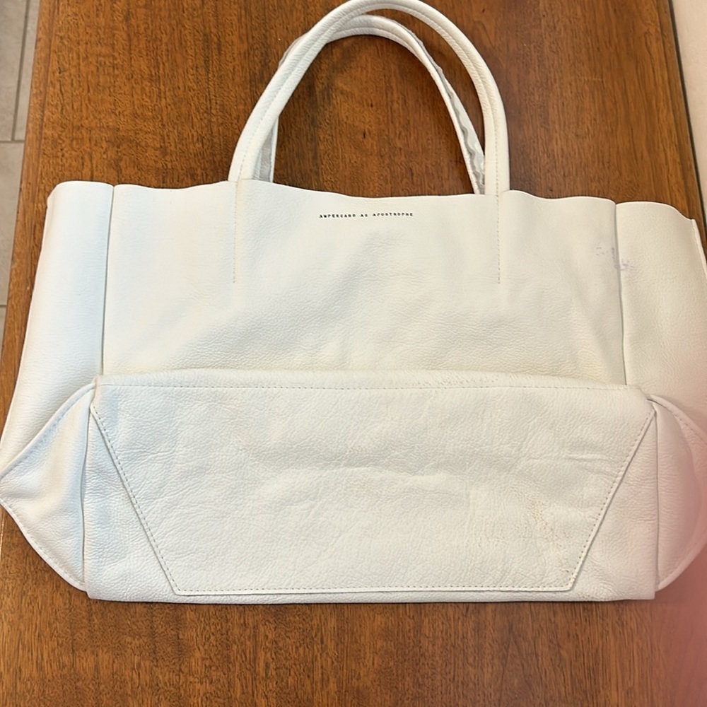 Ampersand As Apostrophe White Leather Tote Bag - Picture 2 of 13